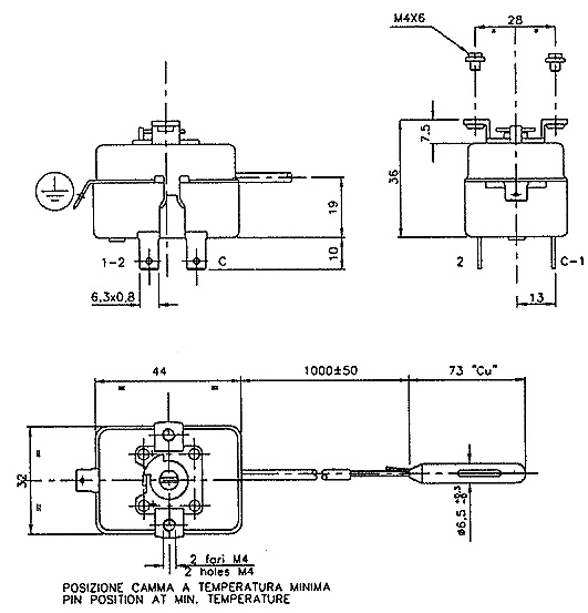 Termostat provozní, l=1000, 25-70°C, zlacené kontakty, zásobníkový