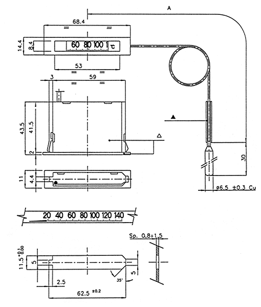Teploměr 0-120°C, kapilára 1 m, 14,5x64,5 mm, černý