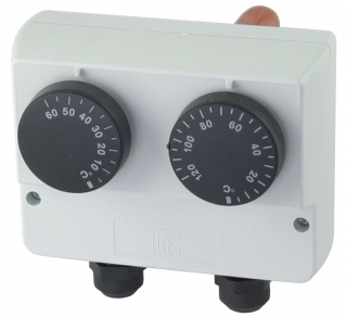 Termostat provozní zakrytovaný na jímku dvojitý 0-60/30-120°C