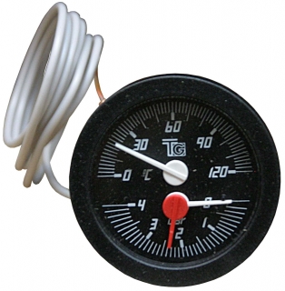 Termomanometr 0-120°C, 4 bar, kapilára 1 m, d=57,5 mm, černý